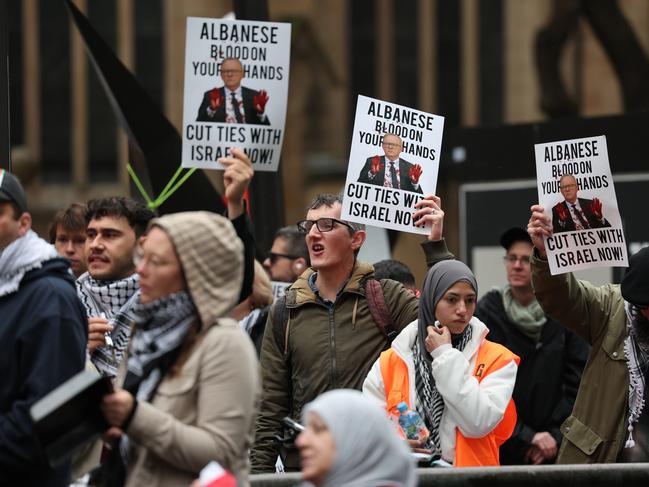 Protesters outside Sydney Town Hall. Picture: Tim Hunter