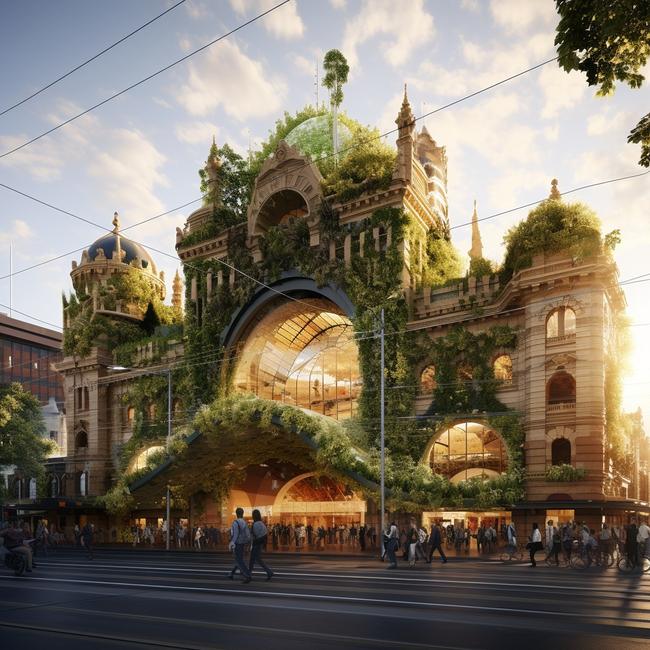 An AI image of Flinders Street Station in 2050.