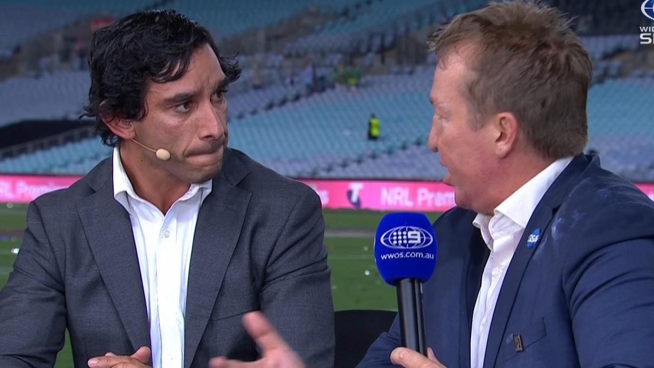 Robinson wasn’t happy with Thurston’s line of questioning. Picture: Channel Nine