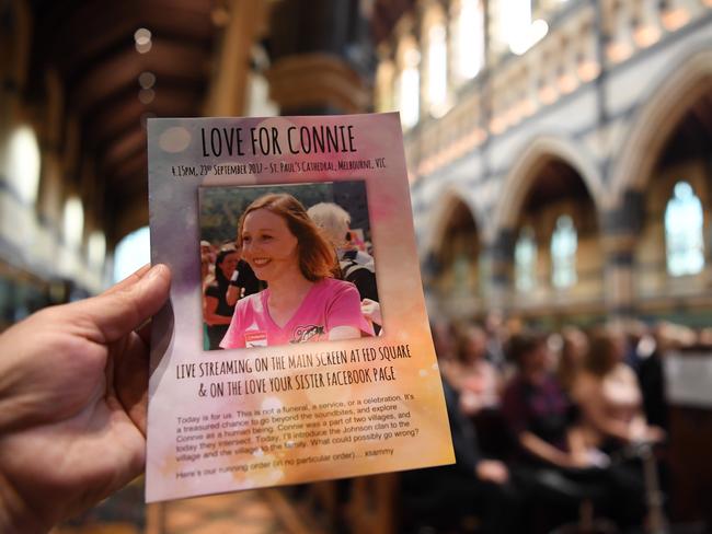 Supporters attend a memorial service at St Paul's Cathedral for breast cancer crusader Connie Johnson. Picture: Joe Castro