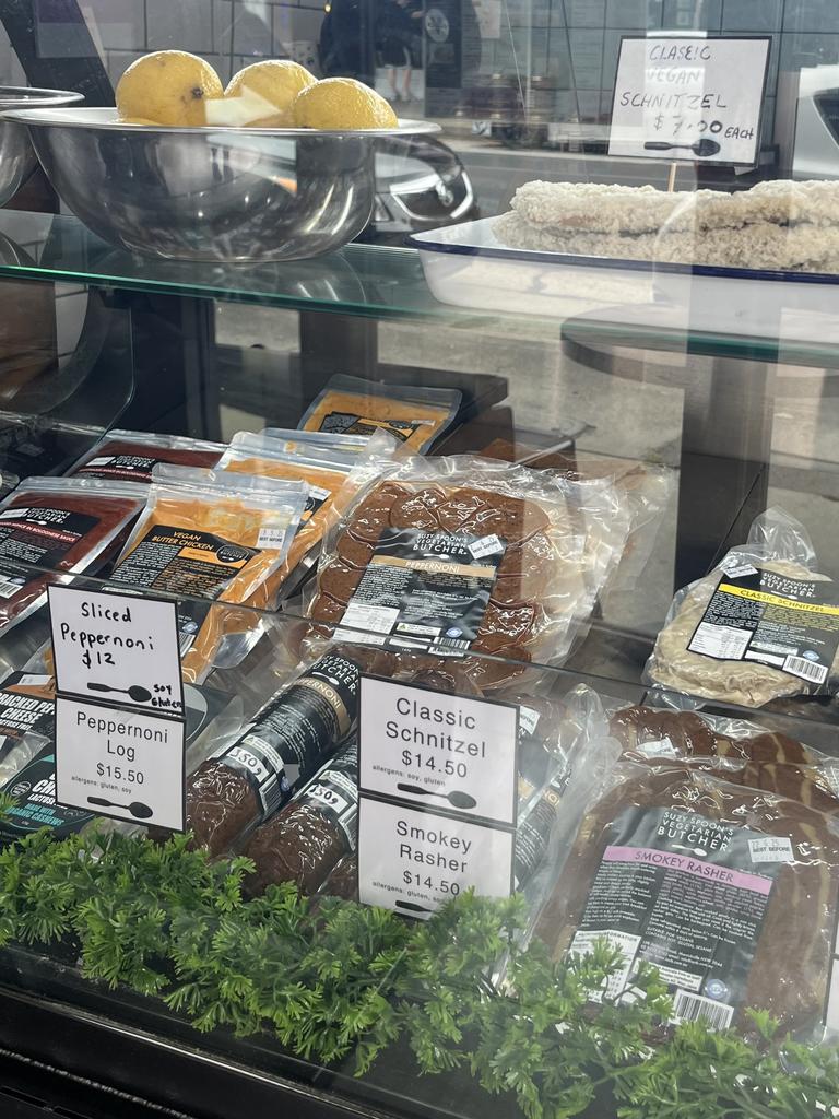 She sells a selection of mock meats including vegan pepperoni. Picture: news.com.au