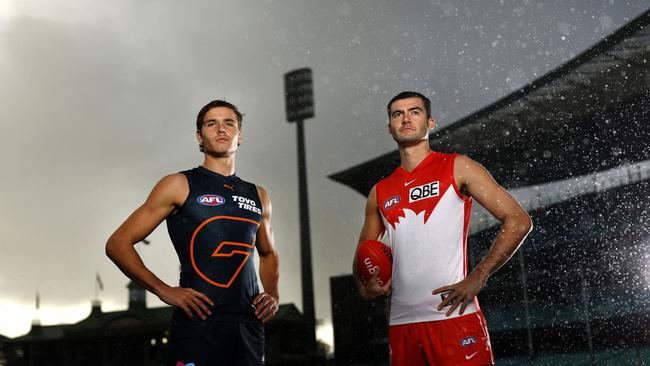 Giants Aaron Cadman and Sydney's Logan McDonald at the SCG ahead of the Sydney Derby XXVII between the Sydney Swans and the GWS Giants. Photo by Phil Hillyard (Image Supplied for Editorial Use only – **NO ON SALES** – Â©Phil Hillyard )