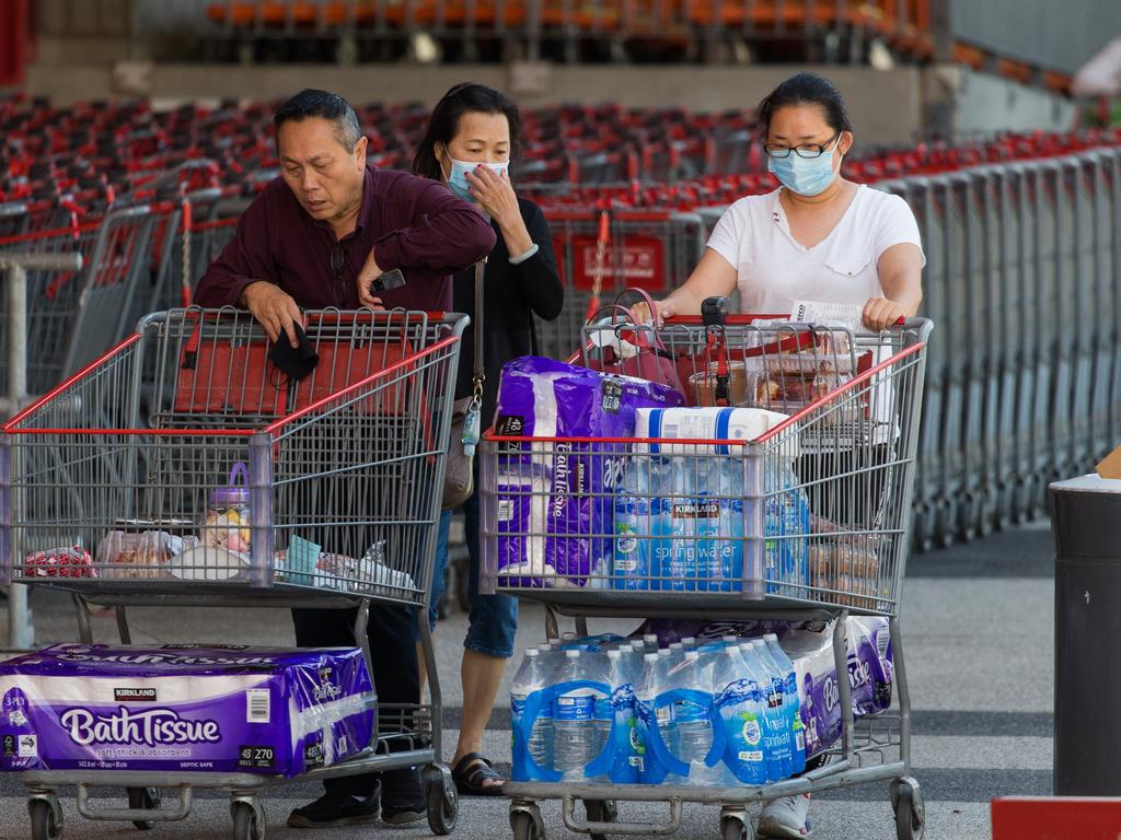 Shoppers at Costco in Docklands stock up on toilet paper ahead of the lockdown. Picture: NCA NewsWire / No Byline