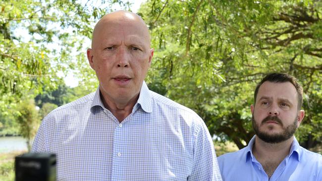 Opposition Leader Peter Dutton in Townsville. Picture: Daniel Shirkie.