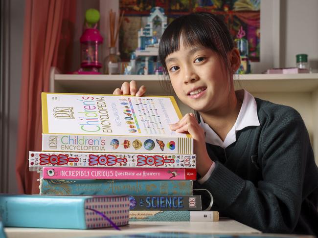 Victoria’s Arielle Wong uses everyday objects to help her practise her spelling.