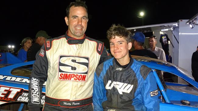 Mat and son Zac at Archerfield Speedway in 2019.