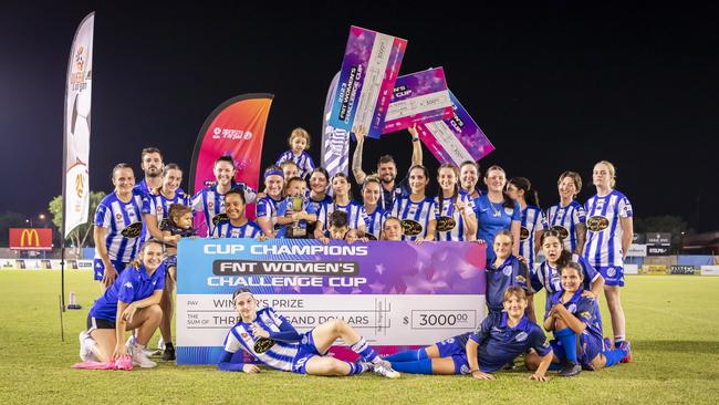 Hellenic Athletic celebrating their third consecutive Women’s Challenge Cup. Picture: Daniel Abrantes Photography