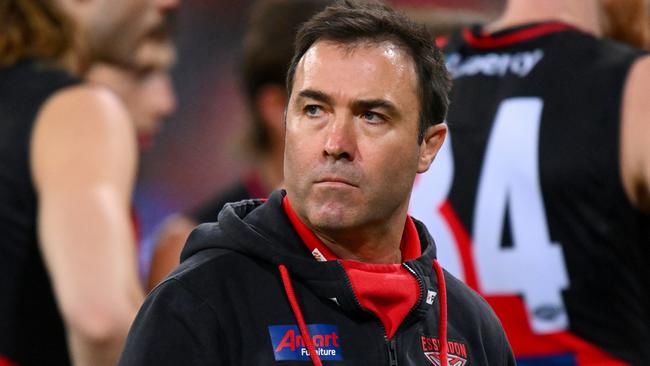 SYDNEY, AUSTRALIA - AUGUST 19: Bombers head coach, Brad Scott reacts during the 2023 AFL Round 23 match between the GWS GIANTS and the Essendon Bombers at GIANTS Stadium on August 19, 2023 in Sydney, Australia. (Photo by Morgan Hancock/AFL Photos via Getty Images)