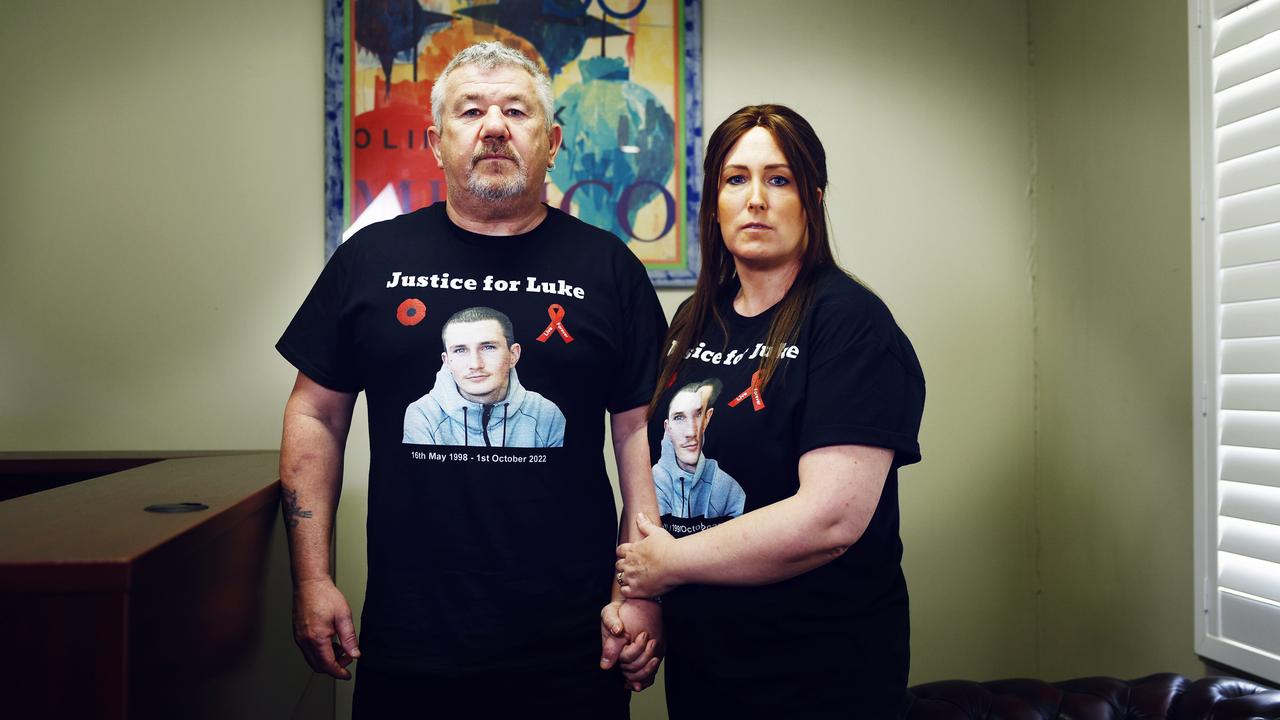 Darren and Nicola Gilbert's son Luke Gilbert, 24, was shot and killed by Queensland Police officers in Airlie Beach in October 2022. Mr Gilbert's death is the subject of an coronial inquest currently being held in the Cairns Coroner's Court. Picture: Brendan Radke