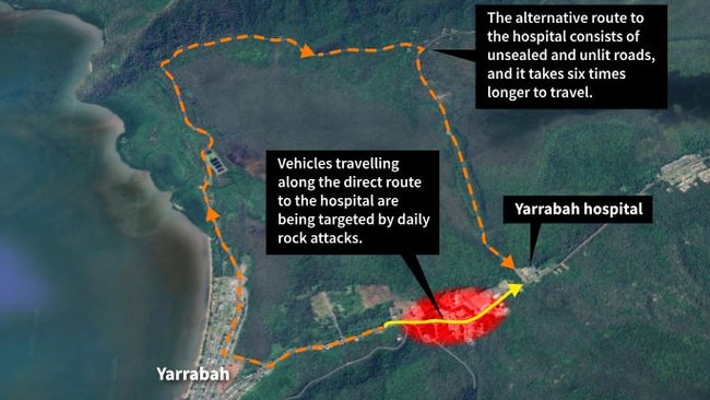 Last month, Gurriny Yealamucka Health Services Aboriginal Corporation said rock-throwing had become increasingly dangerous, with emergency and hospital vehicles targeted. Picture: Supplied.