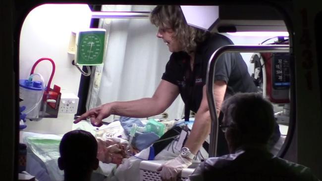 An Australian burns victim arrives by ambulance at Sydney’s Concord Hospital Burns Unit. Picture: Rob Quee