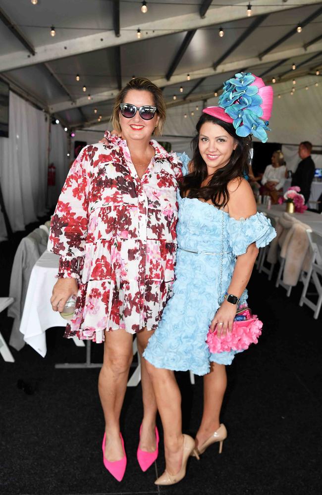 Libby Doherty and Ashleigh Gordon at Ladies Oaks Day, Caloundra. Picture: Patrick Woods.