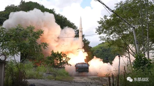 The Rocket Force under the Eastern Theatre Command of China's People's Liberation Army (PLA) conducts conventional missile tests. Picture: REUTERS