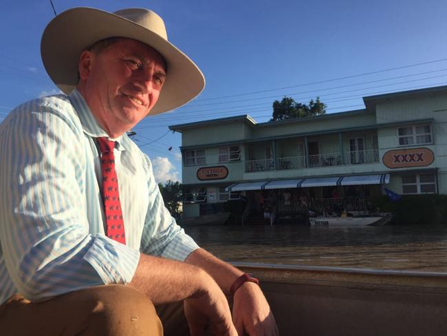 Barnaby Joyce while visiting the Rockhampton floods in April last year. Picture: Twitter