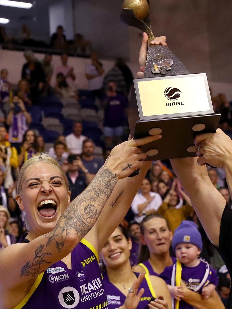 Cayla George led the Melbourne Boomers to a WNBL title in 2022. Picture: Kelly Defina/Getty Images