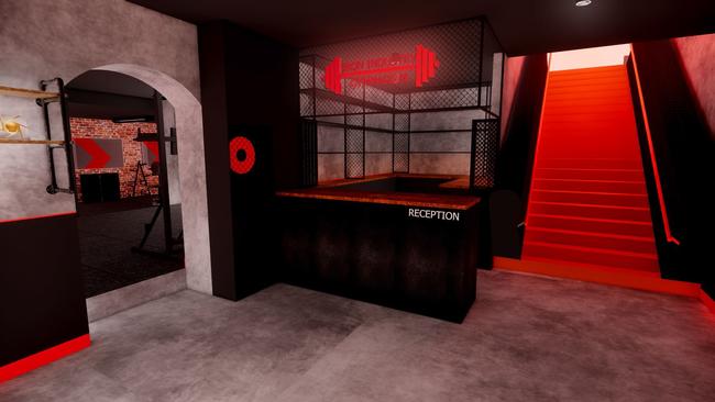 Artist impression of the Iron Industry gym entryway and reception. Picture: SOKO Design Studio