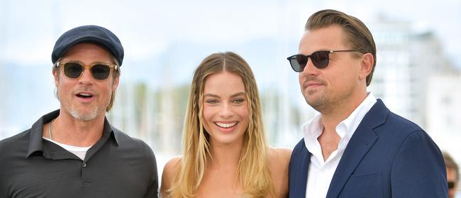 Once Upon A Time In Hollywood stars Brad Pitt, Robbie and Leonardo DiCaprio. Picture: Matt Winkelmeyer/Getty Images