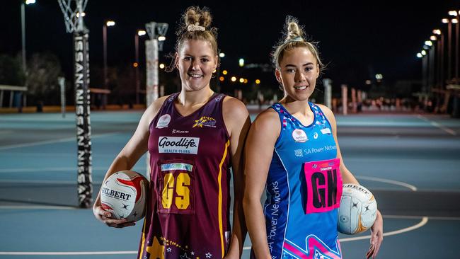 Matrics Premier League goal shooter Lucy Austin (L) and Contax star Molly Watson ahead of the 2021 Premier League season. Picture: Tom Huntley