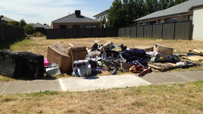 Rubbish has been dumped illegally on a vacant block in Fletcher Rd, Craigieburn.