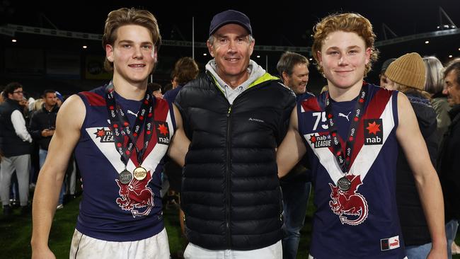 Will, Marcus and Levi Ashcroft following the 2022 grand final. Picture: Daniel Pockett/AFL Photos/via Getty Images