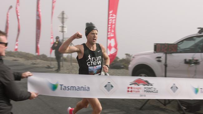 Ben St. Lawrence wins the 2018 Point to Pinnacle men's race. Picture: SUPPLIED