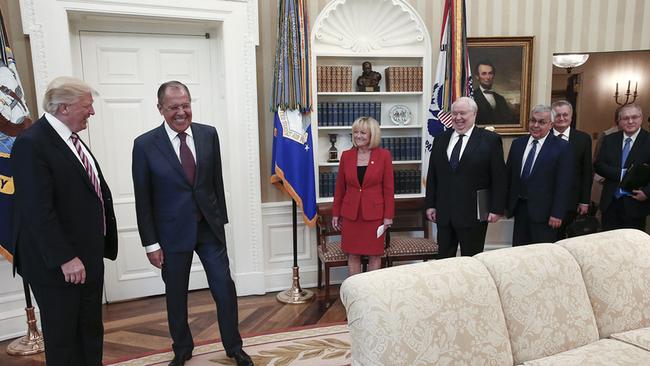 A photo made available by the Russian Foreign Ministry on May 10 shows US President Donald Trump and Russian Foreign Minister Sergei Lavrov. Picture: AFP/Russian Foreign Ministry