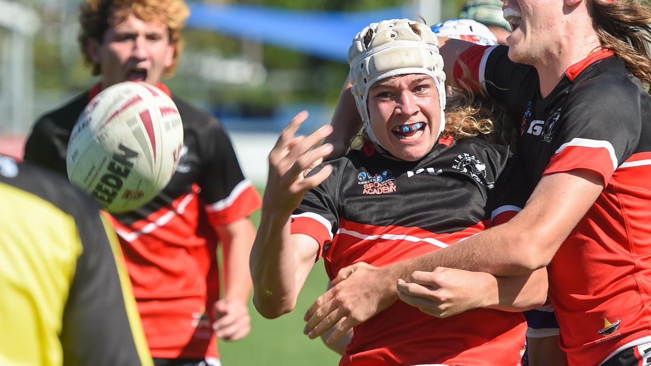 Rugby League, Cowboys Challenge at Jack Manski Oval. Cooper Cox scores a try for Kirwan SHS