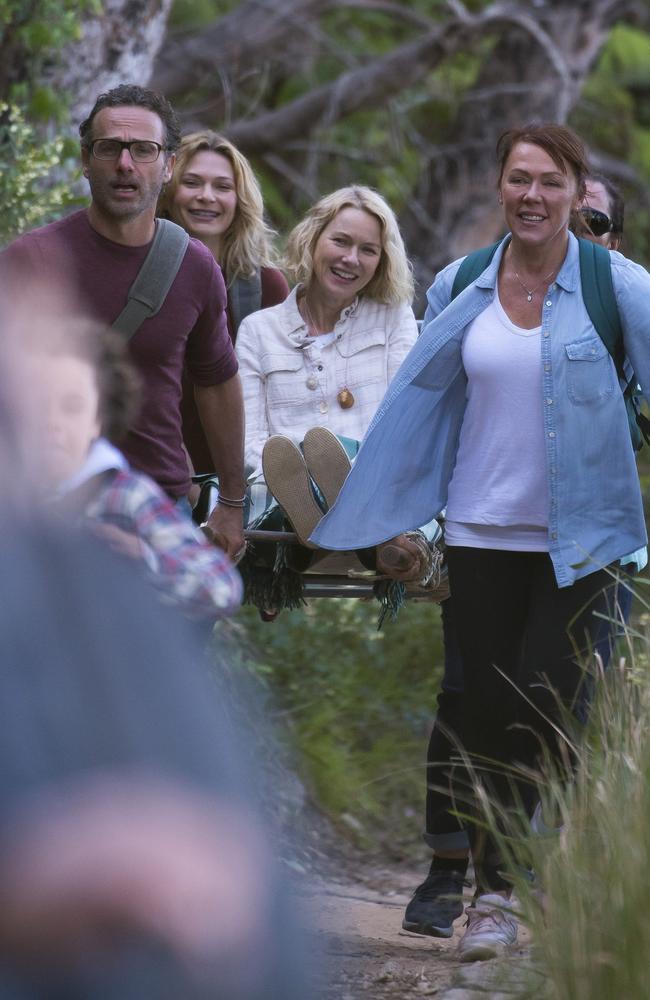 Naomi Watts, Andrew Lincoln, Leanna Walsmann and Lisa Hensley on set of Penguin Bloom in Sydney. Picture: Matrix Media Group