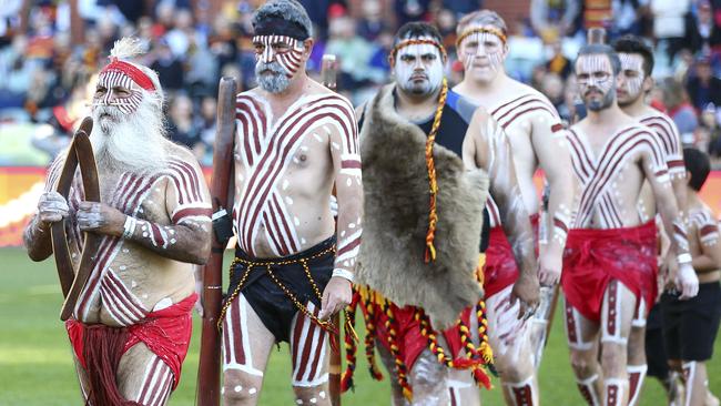 Performers at the AFL Indigenous Round, June 6 2018. Picture: Sarah Reed