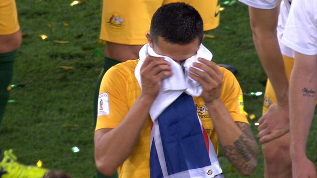 Tim Cahill reacts to qualifying.