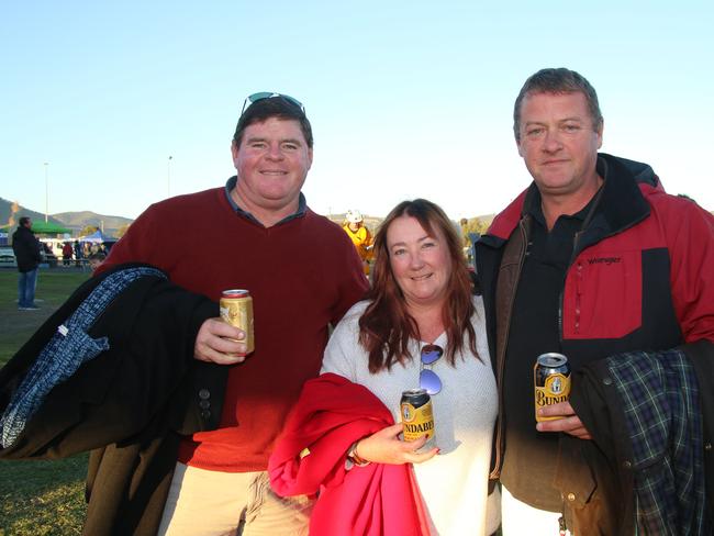 James and Katherine Harris from Newcastle with Chris McFerran from Warwick at the Killarney Bonfire and Fire Drum Night. Photo: John Towells