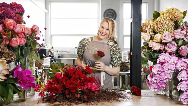 Owner and florist at Twig and Vine in Summer Hill, Linda Jamieson, pictured at work today getting ready for Valentines Day. Picture: Sam Ruttyn