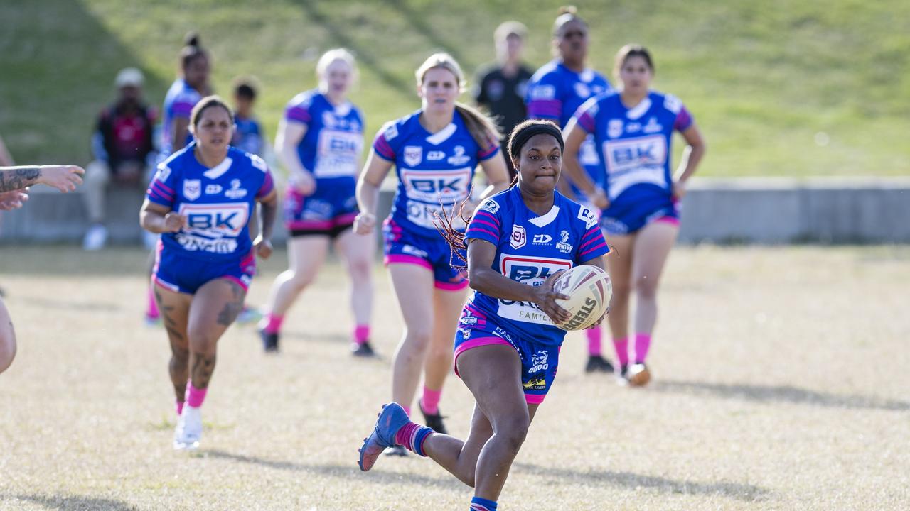 Janet Morofa in action for Newtown Lions during a 2023 Toowoomba Rugby League women’s match. Picture: Kevin Farmer