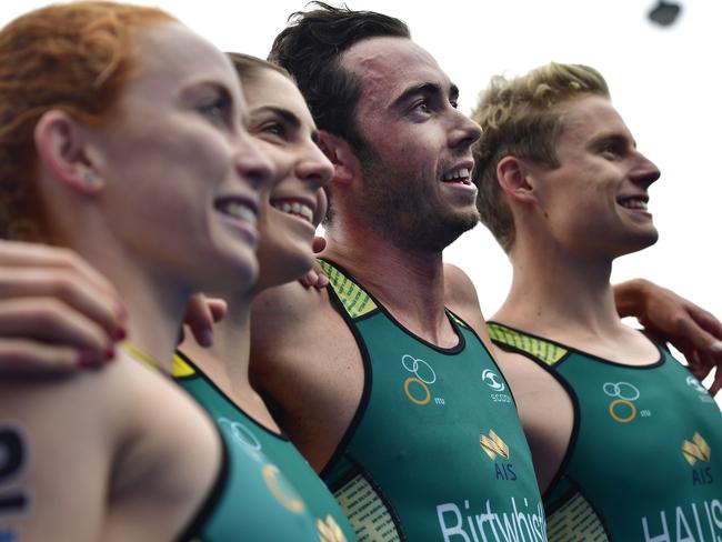 Charlotte McShane, Ashleigh Gentle, Jacob Birtwhistle and Matthew Hauser after winning the event. o