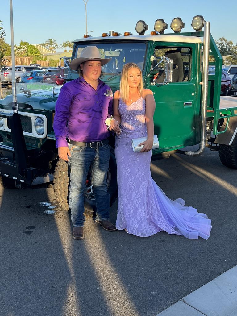 Ellie Smith and Lauchie Smith arrive at the Aldridge State High School formal.