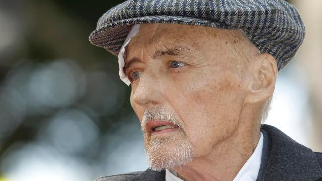 A frail-looking Dennis Hopper at a dedication ceremony for his star on the Hollywood Walk of Fame last month. Picture: AP