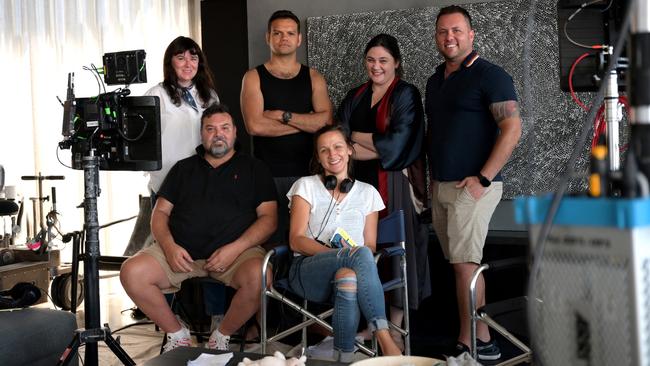 Cast and crew of Australian film The Moogai, from left, Alex White, Jon Bell, Meyne Wyatt, Kristina Ceyton, Shari Sebbens and Mitch Stanley. Picture: Elise Lockwood