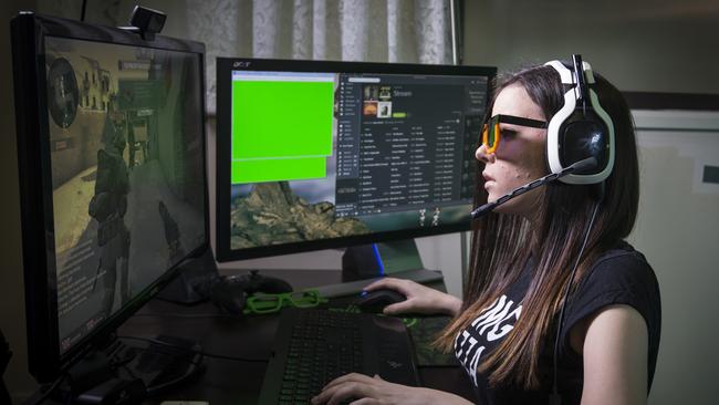 Gamers no longer fit the stereotype ... Adelaide woman Sarah Pike, 22, known online as Artemis, plays against online opponents. Picture: Supplied.