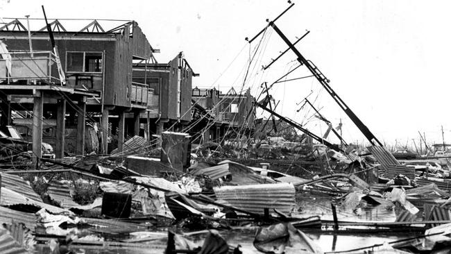 Sunday Telegraph 75th Anniversary pictures. PIRATE: Devastation and destroyed buildings after category 5 tropical Cyclone Tracy hit Northern Territory capital of Darwin on 24/12/1974. Pic News Limited.