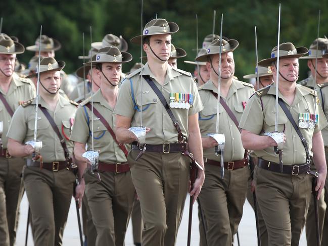 Army personnel take part in the Anzac Day march in Melbourne, Thursday, April 25, 2019. Anzac Day is a national day of remembrance to commemorate the service and sacrifice of Australian service men and women. (AAP Image/David Crosling) NO ARCHIVING