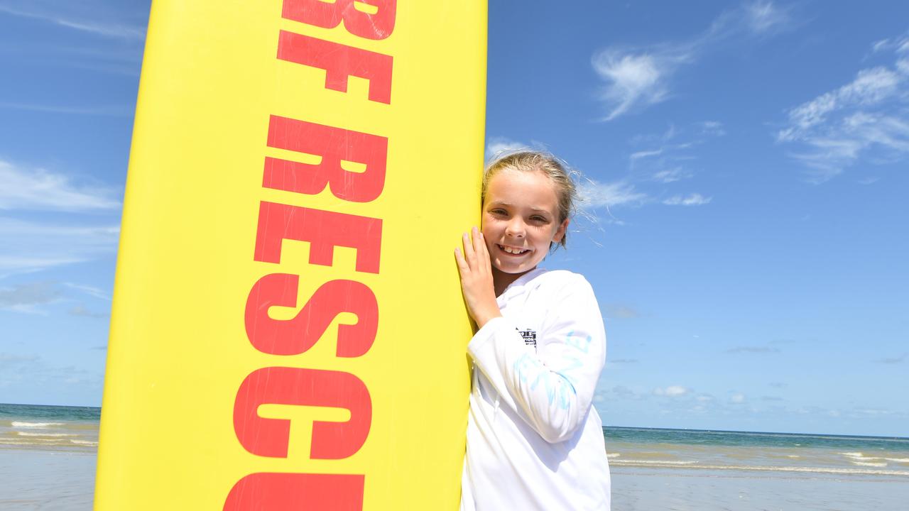Lily Sayer at Mackay Harbour Beach, the same place where she rescued a struggling swimmer in the North Aussie surf lifesaving championship.
