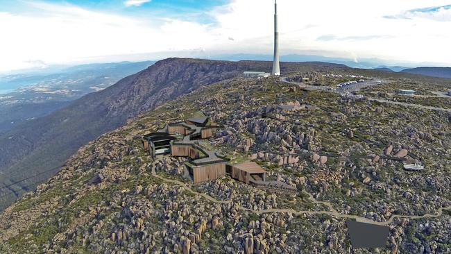 An artist’s impression of the proposed pinnacle centre for the Mt Wellington/kunanyi cable car. Picture: Supplied