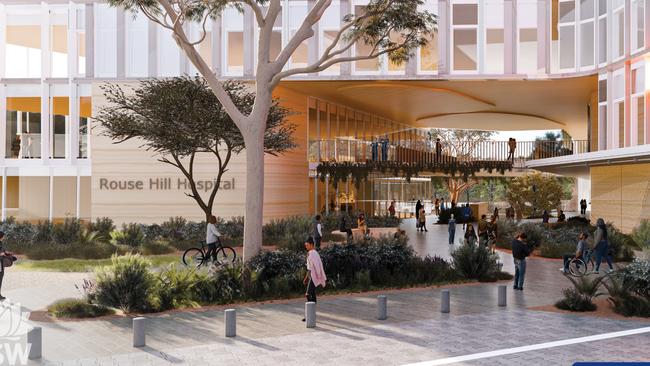 An artist’s impression of the $700m Rouse Hill Hospital, the first major adult hospital built in western Sydney in more than 40 years. Picture: Supplied