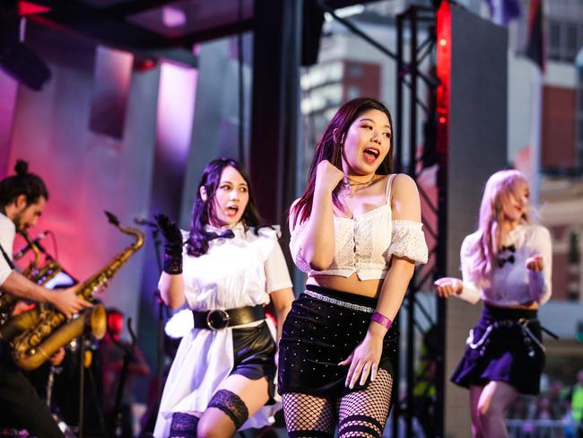 KM United K Pop dancers at Federation Square. Picture: Nicole Cleary