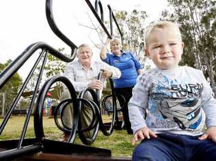 Joshua Hollier (front), his grandad Geoff Beattie and Leukaemia Foundation branch president Gayle Daetz are looking forward to the foundation’s baby and toddler show next month. . Picture: Sarah Harvey