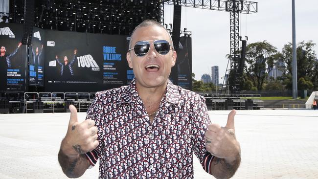 Robbie Williams visits the staging area for his concert a day before it was cancelled. Picture: David Caird