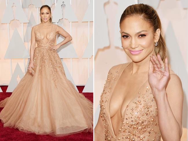 Jennifer Lopez at the Oscars 2015 red carpet. Picture: Getty