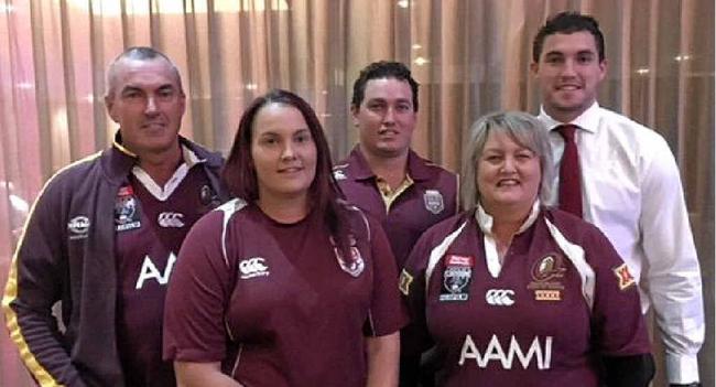 Corey Oates (back right) with his dad Warren, sister Jenna, brother Matthew and mum Janette who were all at Suncorp Stadium on Wednesday. Picture: CONTRIBUTED