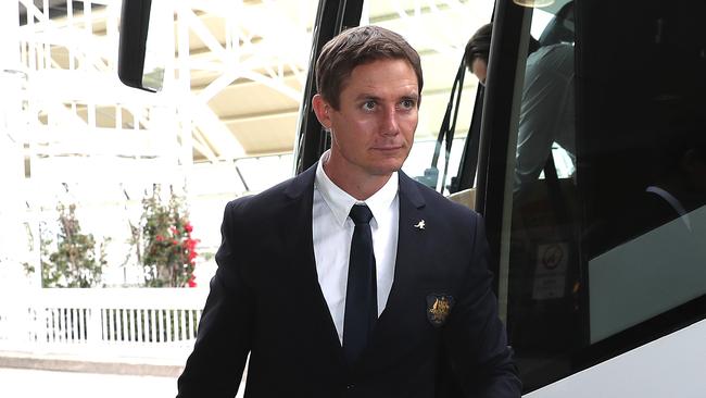 Stephen Larkham arrives at Sydney Airport ready to fly to Europe with the Wallabies. Picture: Brett Costello