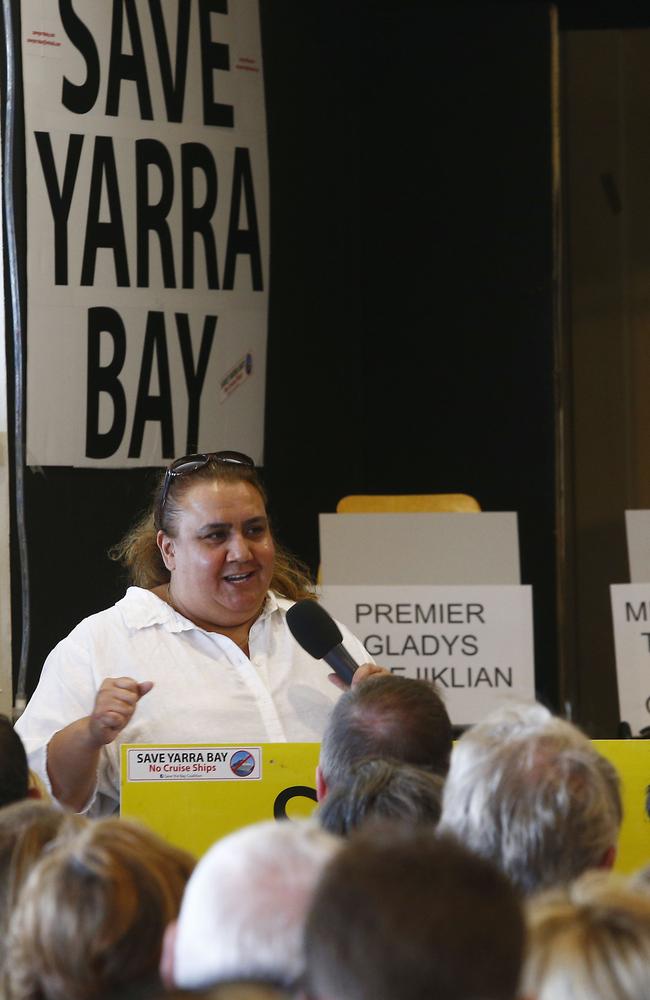 Noeleen Timbury addresses the crowd on behalf of the traditional owners. Picture: John Appleyard